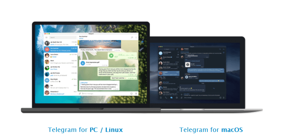 コンピュータ画面に表示されたTelegramのチャットウィンドウ、PCとmacOS向けのTelegramアプリのスクリーンショット。オンラインコミュニケーションやメッセージングツールのイメージ。.